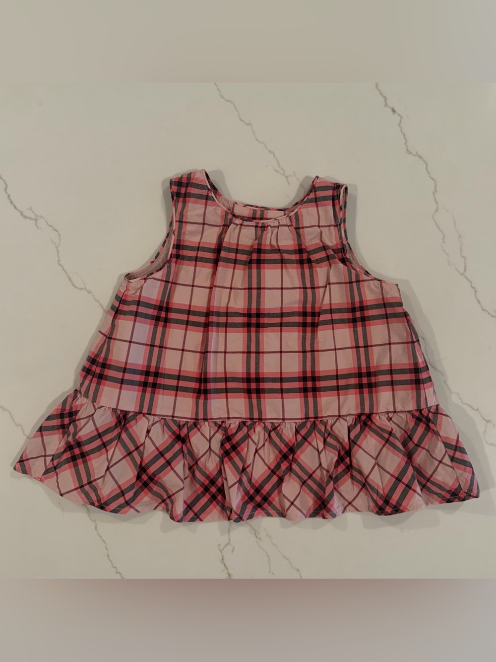 Burberry Pink and Gray Plaid Cotton Dress Top